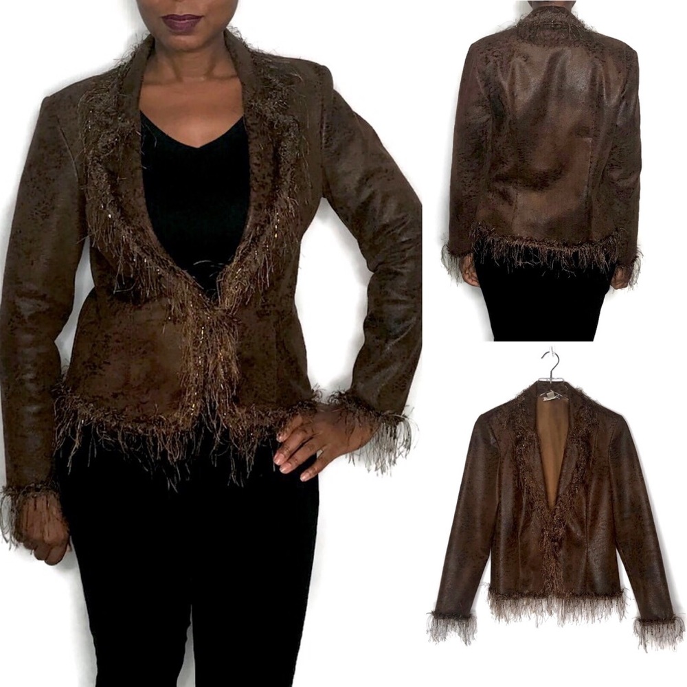 Joseph Ribkoff Eyelash Beaded Fringe Blazer Sz 10 Gem